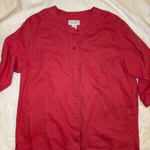 Land's End Top Women's M Pink Linen Cotton Lagenlook Relaxed Tunic Button